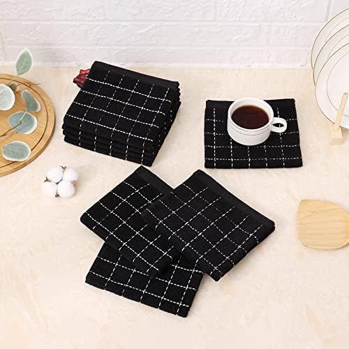Mordimy Cotton Terry Checkered Dish Cloths, 12"x 12", 12 Pack, Black