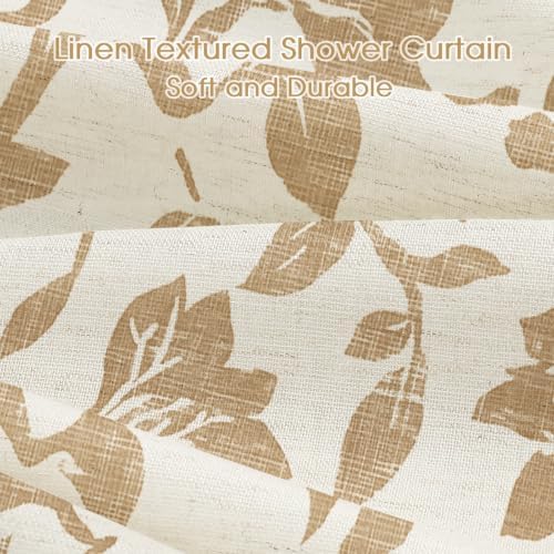 Farmhouse Floral Shower Curtain, Brown Linen Textured Bath Curtain
