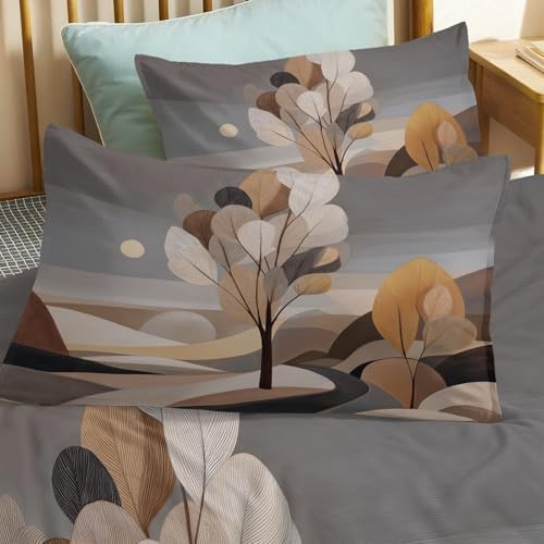 King Duvet Cover Set - Minimalism Nature Trees Bedding Grey, 3 Piece