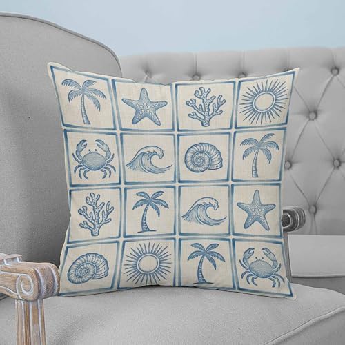 16x16 Pillow Covers Set of 2, Vintage Blue Coastal Throw Pillow Covers