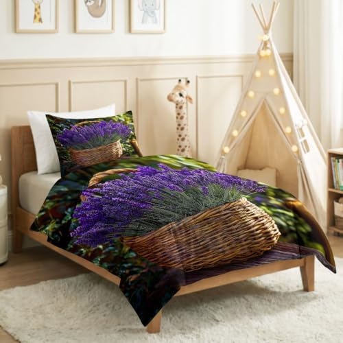 Queen Duvet Cover Set Plants and Floral Lavender Bedding with