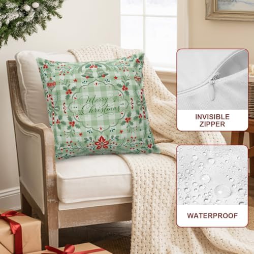 Outdoor Pillow Covers 18 x 18, Christmas Waterproof Throw Pillow Cover