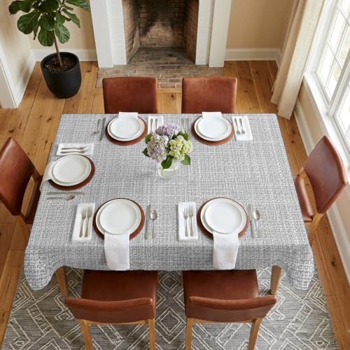 Rectangle Tablecloth,Modern Gray Linen Texture Waterproof Oil-Proof