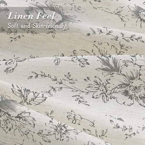 Grey Floral Linen Shower Curtain, Cottagecore French Country, 72x72