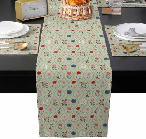 Petite Blooms Table Runner and Placemats Set of 4 Soft Farmhouse
