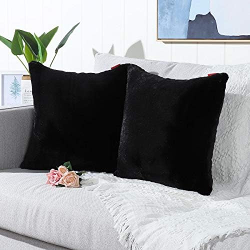 MANDIOO Pack of 2 Black Faux Fur Fuzzy Cozy Soft Decorative Throw