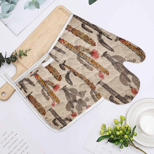 Quilted Cotton Terry Cloth Oven Mitt, Pot Holder Vintage Watercolor