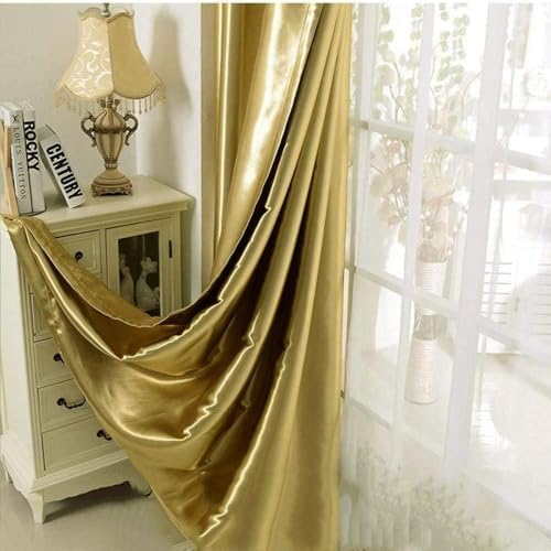 1 Pair Semi-Blackout Gold Curtains for Living Room Bedroom Grommet Top