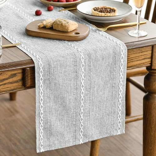 Artoid Mode Grey Rustic Cotton Linen Table Runner, Seasonal