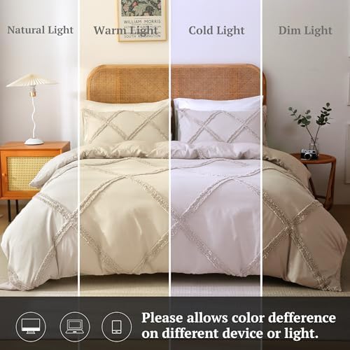 MILDLY Boho Duvet Cover Beige - Tufted Comforter Cover Set Geometric