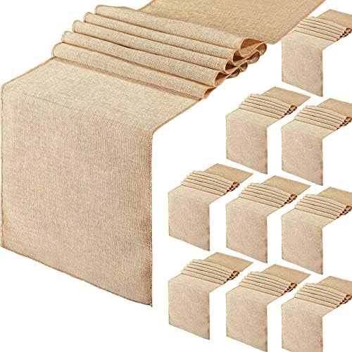 Breling 10 Pcs 12 x 71 Inch Rustic Polyester Table Runners, Khaki