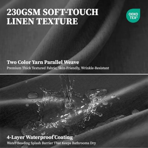 BTTN 72x78 Linen Textured Waterproof Fabric Shower Curtain, Charcoal