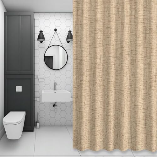 Beige Khaki Solid Shower Curtain 84 inches Extra Long Minimalist Cloth