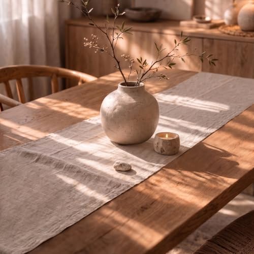 Solino Home 100% Pure Linen Table Runner Light Natural, Diana