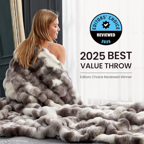Cozy Bliss Faux Fur Throw Blanket for Couch, Fuzzy Soft Plush Thick