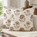 Vintage Throw Pillow Covers 20x20 Set of 2, Cotton Floral Pillow Cover