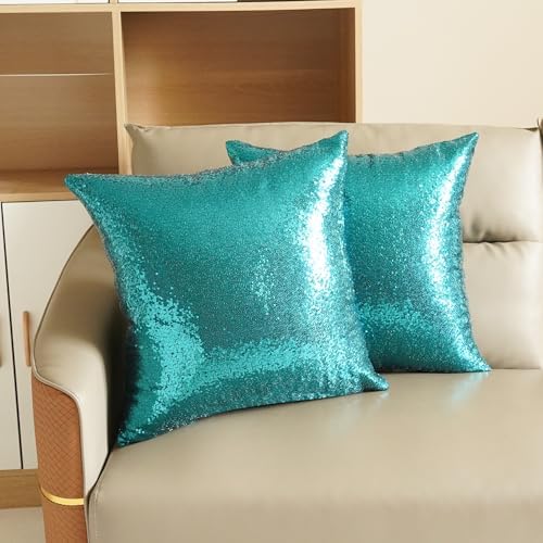 Poise3EHome 20x20inches Teal Throw Pillow Covers Sequin Decorative
