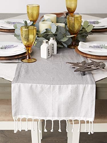 DII Bordered Dobby Woven Table Runner, 15 x 108, Gray, 1 Piece