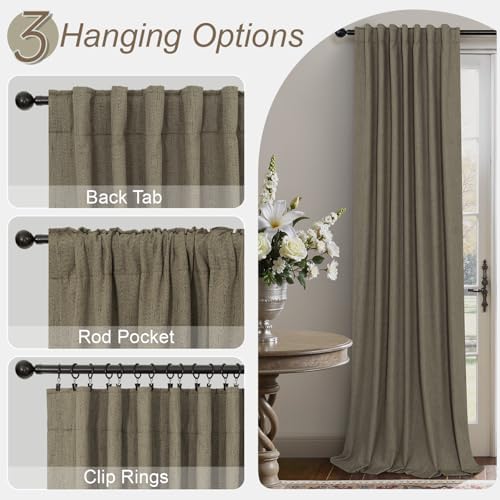 Linen Brown Curtains for Bedroom 84 Inch Long 2 Panel Burg 100%