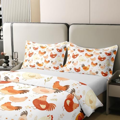 Manfei Hen Rooster Girls Bedding Set Twin Size 100% Cotton, Chicken