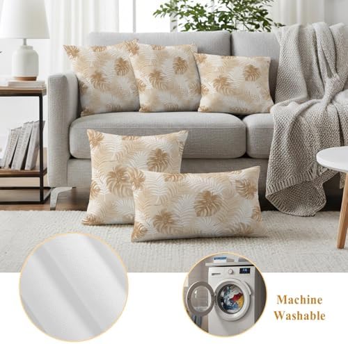 Beige Palm Trees Tropical Outdoor Pillow Covers 18x18 Set of