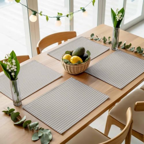 Grey Plaid Placemats Set of 8, Country Vintage Abstract Farmhouse