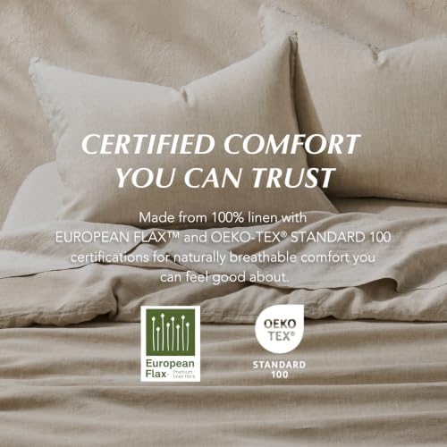 EverGrace 100% European Flax Linen Duvet Cover Set, King, Natural