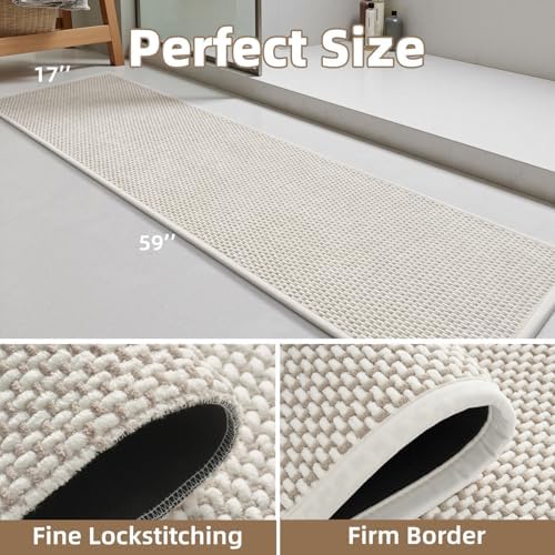 PADOOR-Bath Mat Runner-Super Absorbent Chenille Bathroom Mats-Rubber