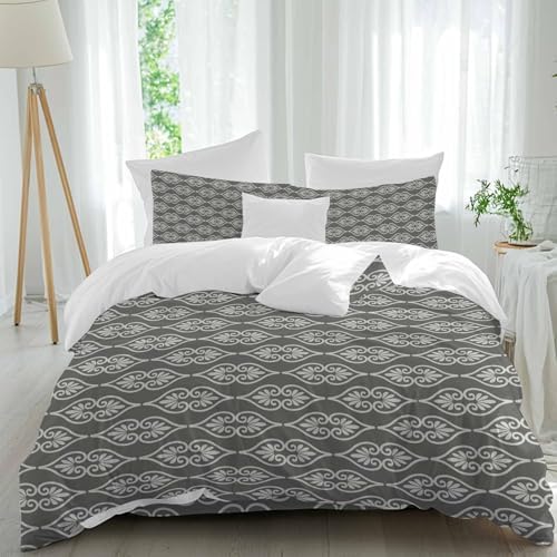 Grey Boho Duvet Cover Full Size Bedding Set 4 Pieces, 1