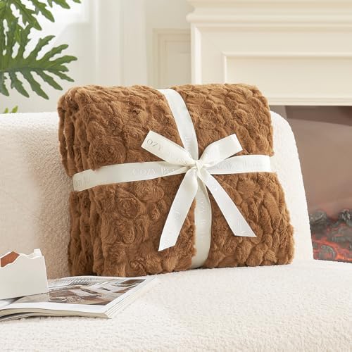 Cozy Bliss Faux Fur Throw Blanket for Couch, Fuzzy Soft Plush Thick
