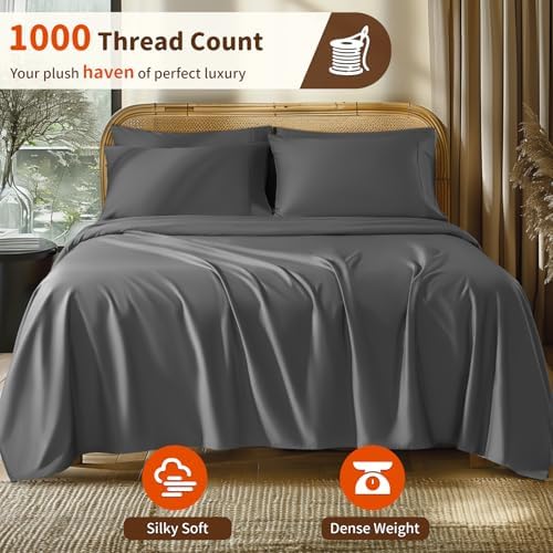 LBRO2M 100% Egyptian Cotton Sheets 16" Deep Pocket 1000TC, 6Pcs King