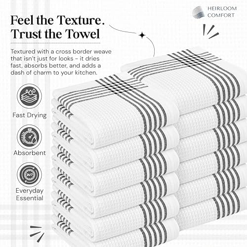 Black and White Kitchen Towels 12 Pack, 16x26 Inch, 100% Cotton Waffle