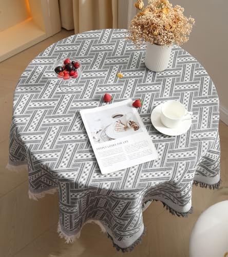 Cotton Linen Jacquard Geometry Square Tablecloth for Square/Round