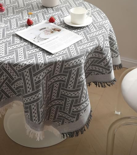 Cotton Linen Jacquard Geometry Square Tablecloth for Square/Round