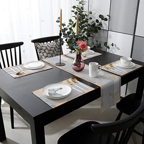 Geometric Table Mats Set of 4 With Table Runner 90 Inches Long,Cotton