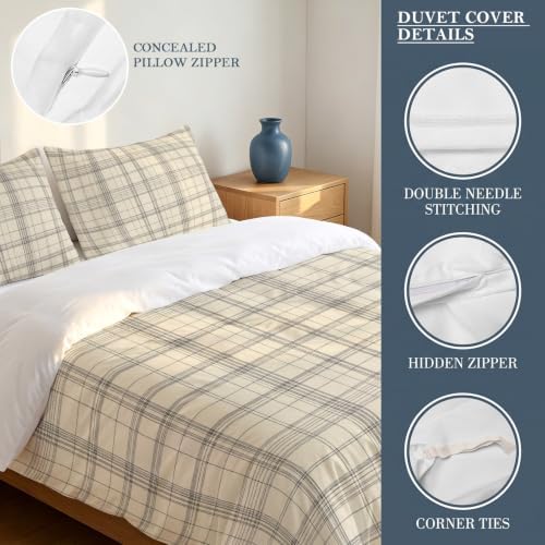 3 Pieces Duvet Cover Full Bedding Sets Minimalist Farm Lattice Grid