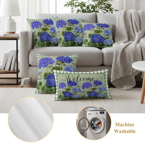 Blue Geranium Clusters Outdoor Pillow Covers 18"x18" Set of 2