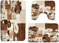 3Pcs Abstract Brown Beige Flower Bath Mat Sets,XXXL