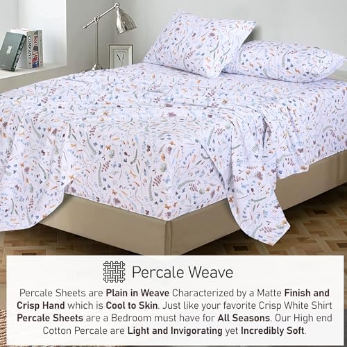 RUVANTI 100% Cotton Twin Sheets, Percale Weave Twin Sheet Set, Fern