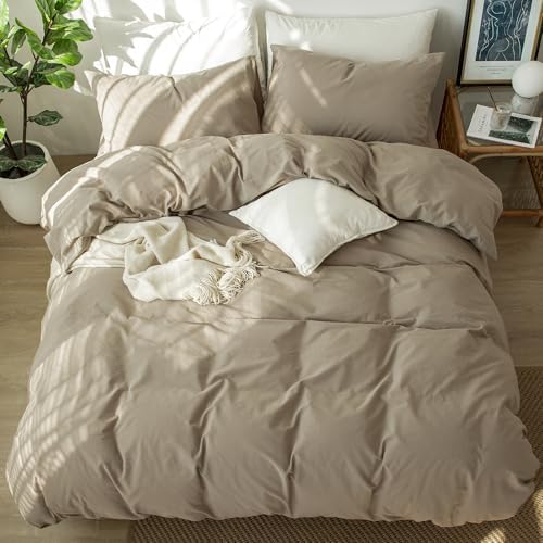 MooMee Duvet Cover Set 100% Washed Cotton Linen Like Queen