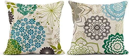 Linen Throw Pillow Covers Set of 4, 20 x 20 Inch, Floral