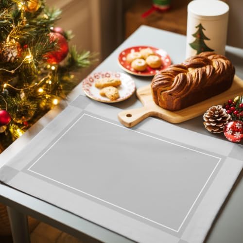 Light Grey Plaid Placemats Set of 8, Cotton Linen Fabric Place Mats
