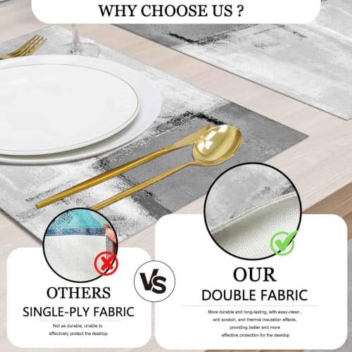 Mcalk Dark Grey Table Runner and Placemats Set of 6 Pieces, Grey