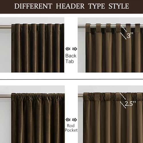 PRIMROSE 100% Full Blackout Brown Velvet Curtains 72 inch Long for