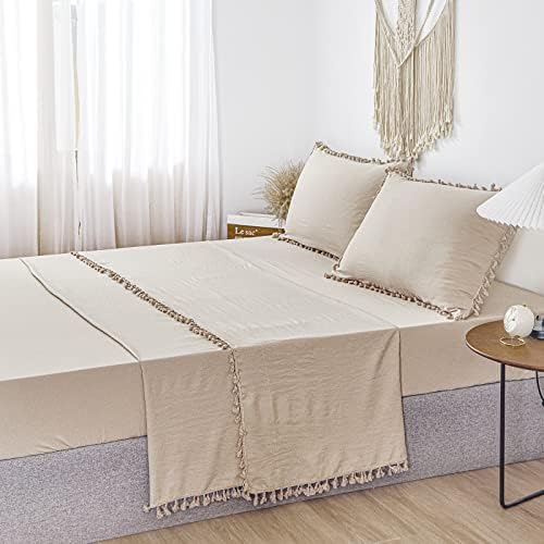 Queen Taupe Sheet Set 4 Piece Deep Pocket Bed Sheets Chic Tufted