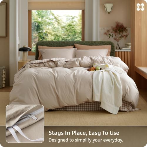 Bedsure PureWoven 100% Washed Cotton Duvet Cover King Size, Oatmeal