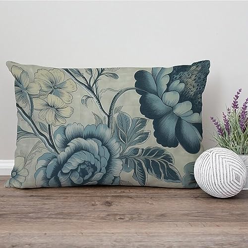 Asian Style Pillow Cover Spa On Flax Blue Chinoiserie Pillowcase