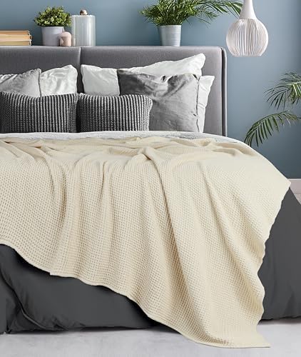 Tex Trend 100% Natural Cotton Blanket Waffle Weave, Skin-Friendly Soft