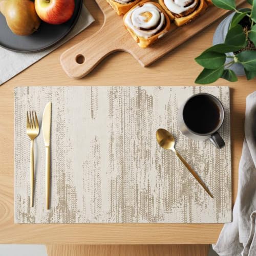 Rustic Brown Mottled Placemats Set of 6, Cotton Linen Fabric Place