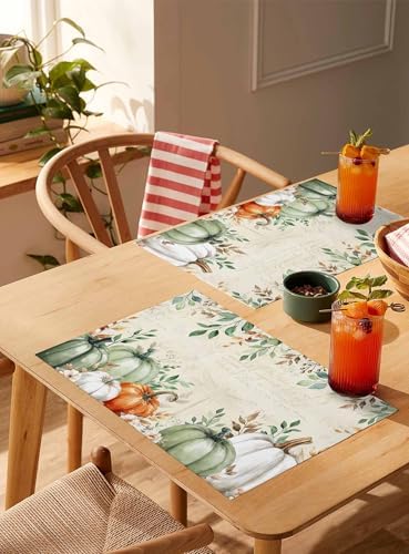 Placemats Set of 8, Sage Green Pumpkin Woven Placemat, Linen Place